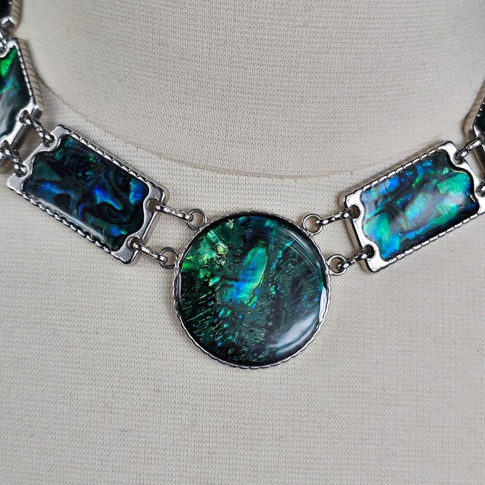 Statement Chunky Abalone Shell Inlay Necklace Adj… - image 5